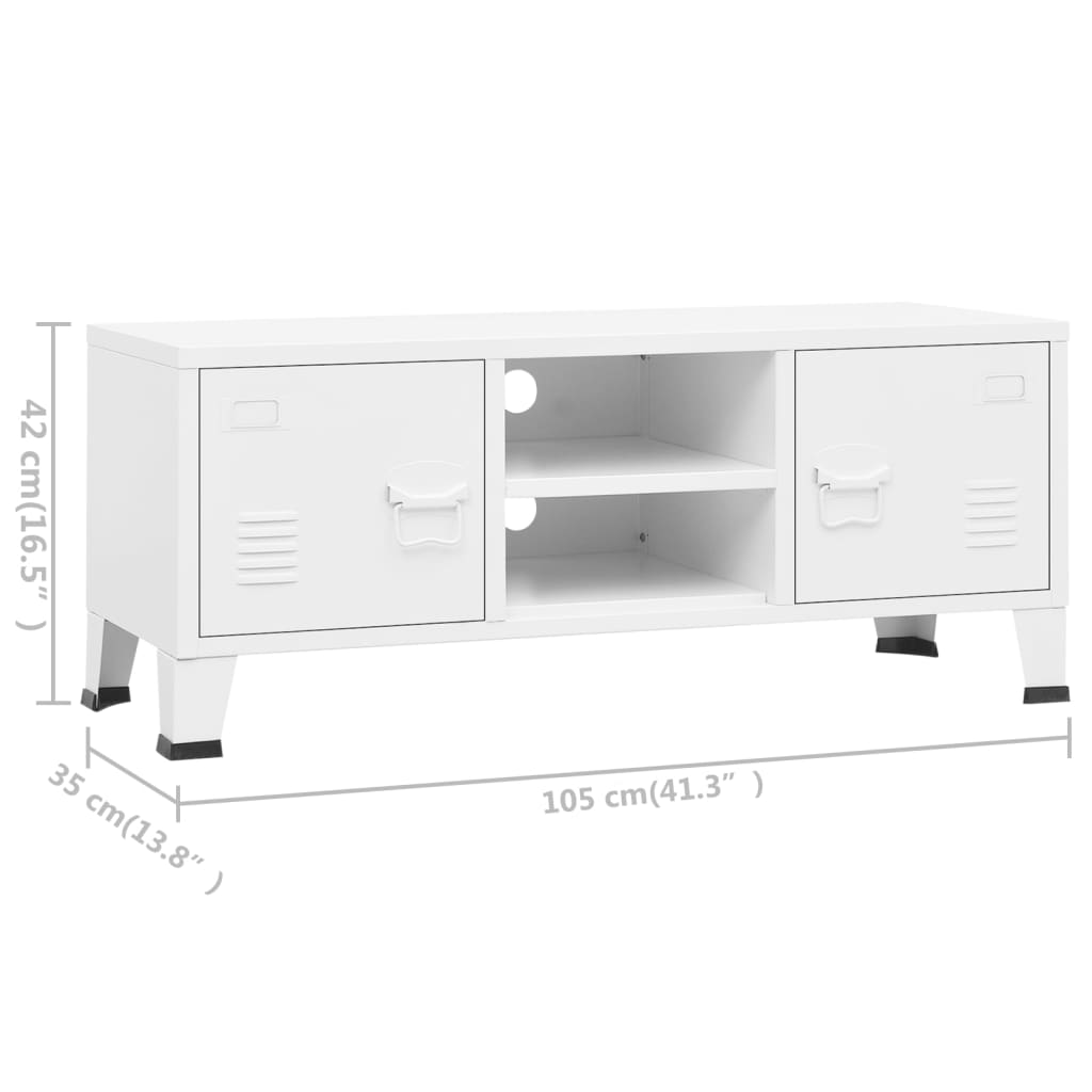 Индустриален ТВ шкаф, бял, 105x35x42 cм, метал