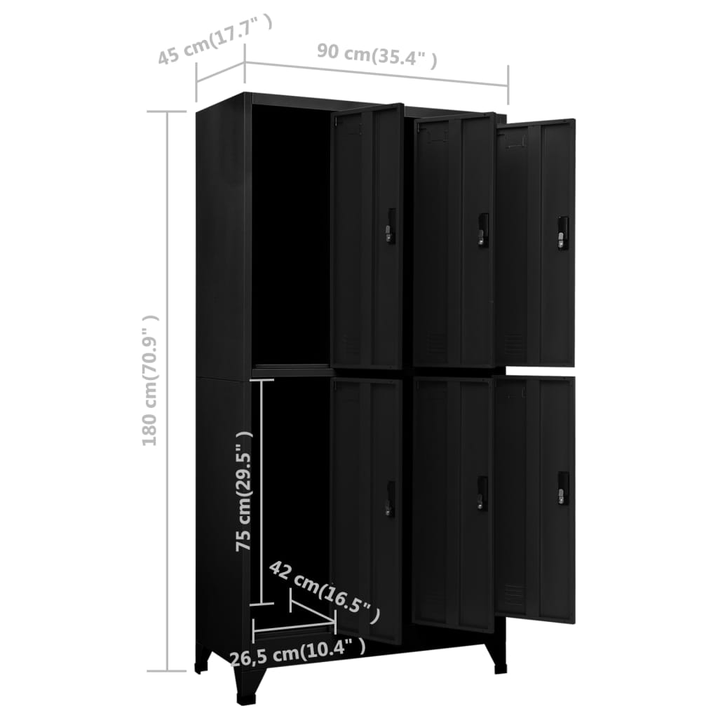 Заключващ се шкаф, черен, 90x45x180 см, стомана