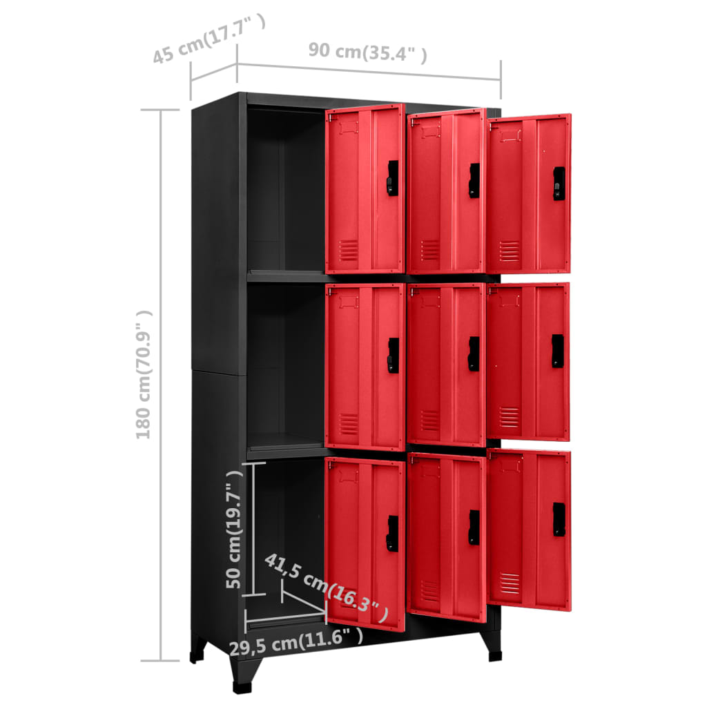 Заключващ се шкаф, антрацит и червено, 90x45x180 см, стомана
