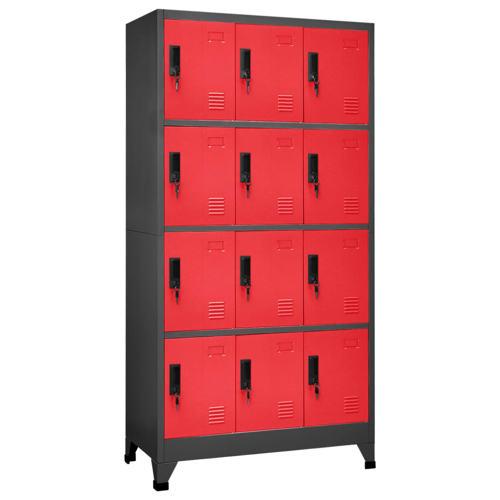 Заключващ се шкаф, антрацит и червен, 90x45x180 см, стомана