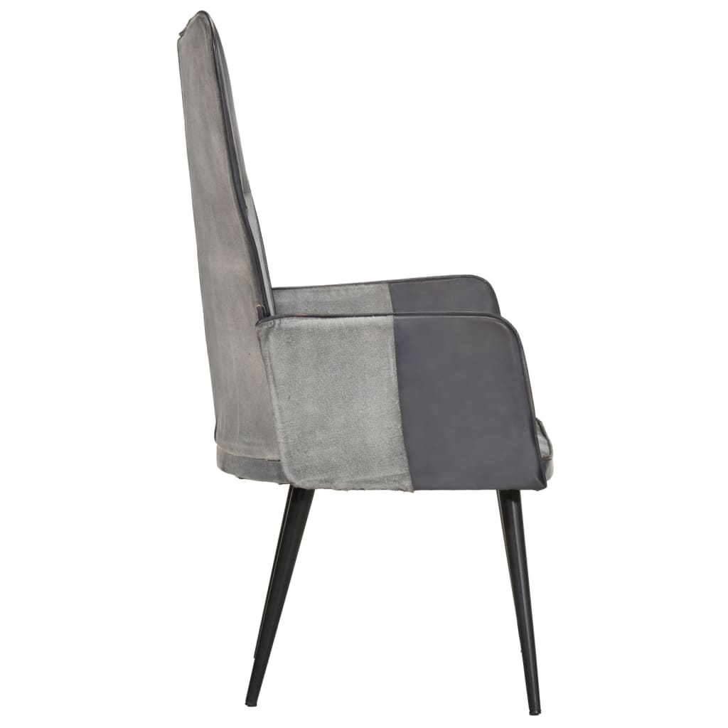 Wingback стол, сив, естествена кожа