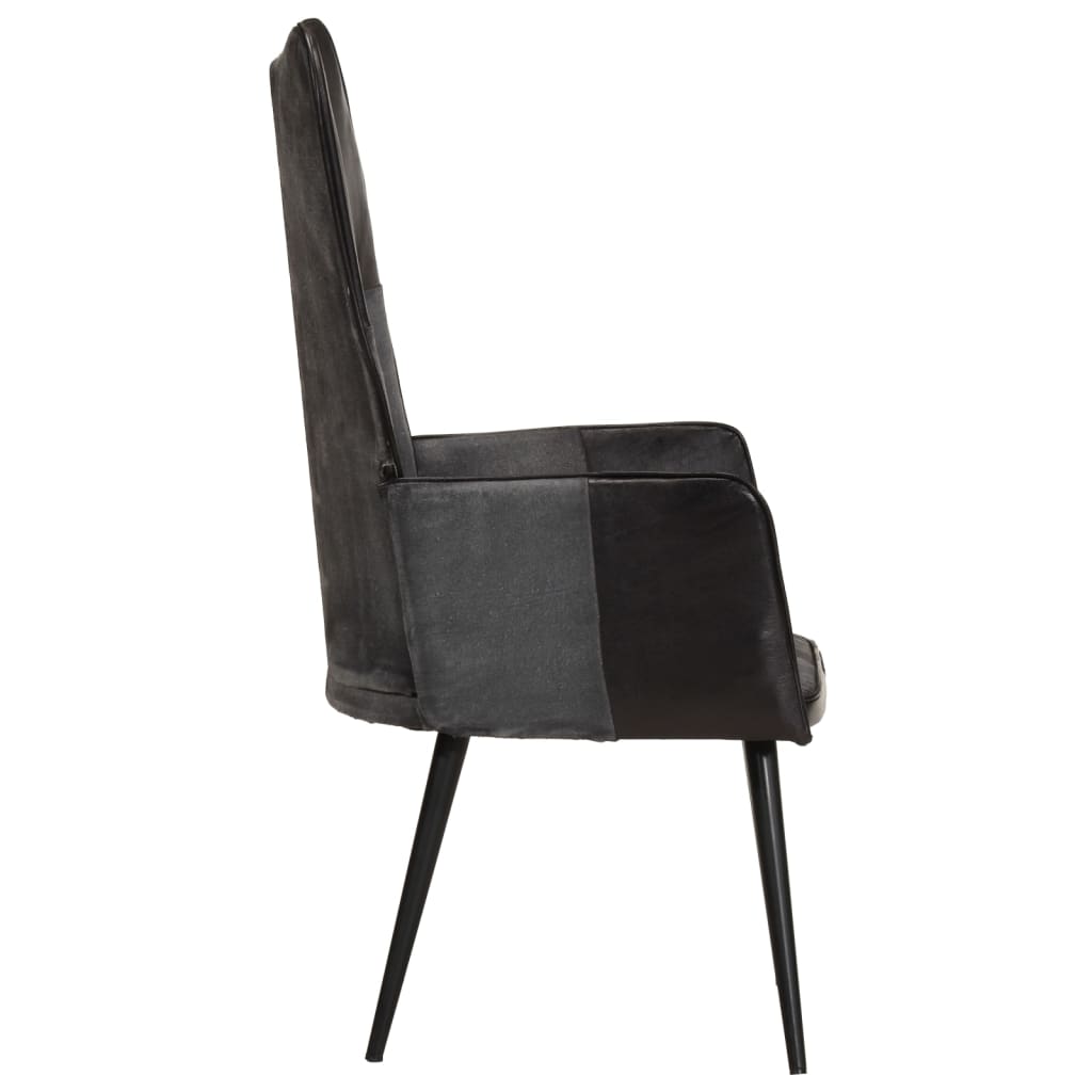 Wingback стол, черно и сиво, естествена кожа