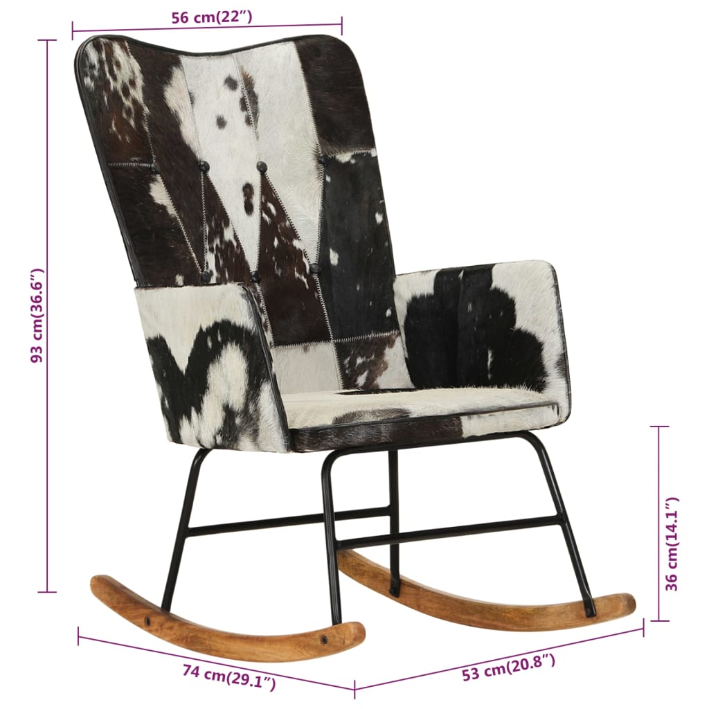 Люлеещ стол, черен, естествена кожа