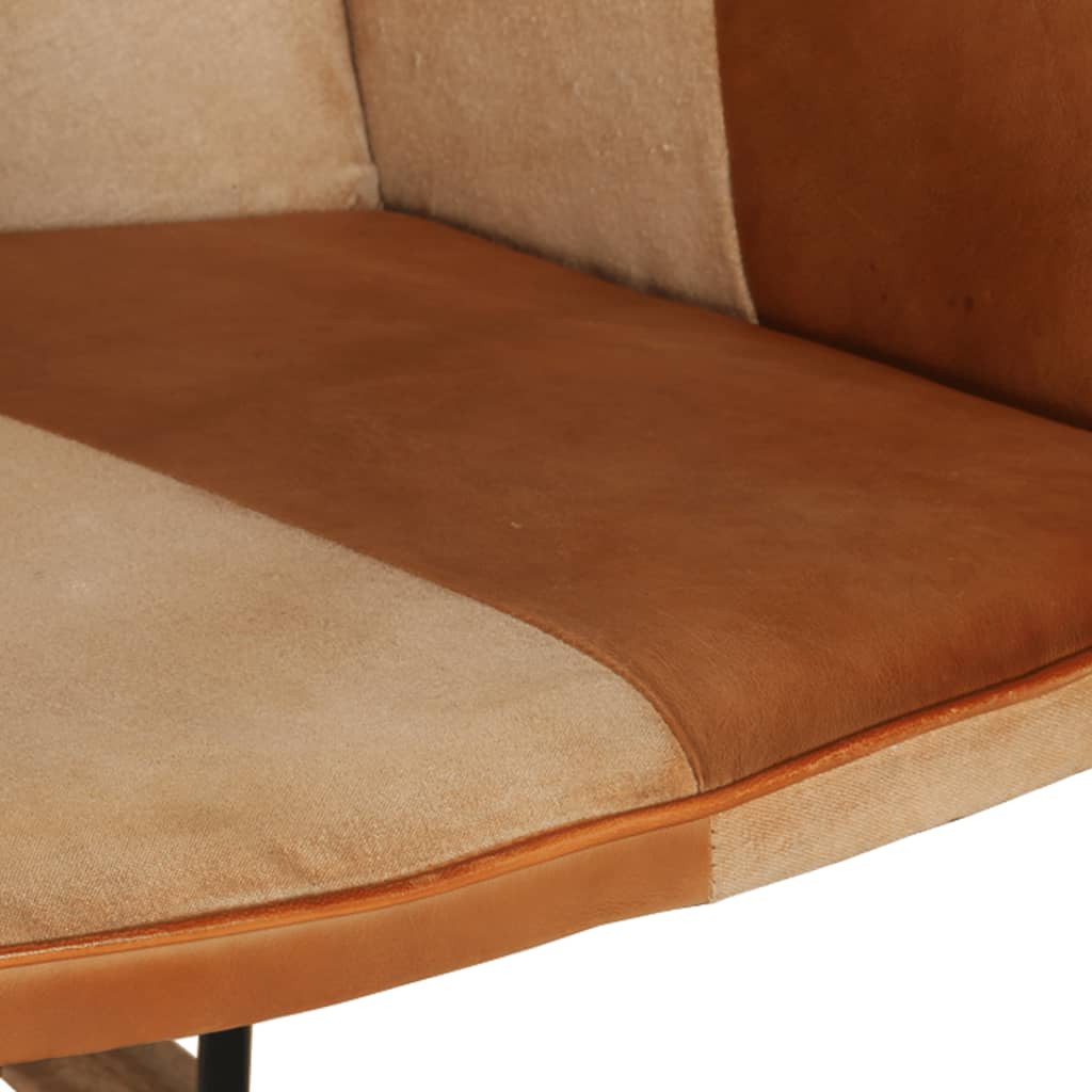 Люлеещ стол, кафяв, естествена кожа и платно