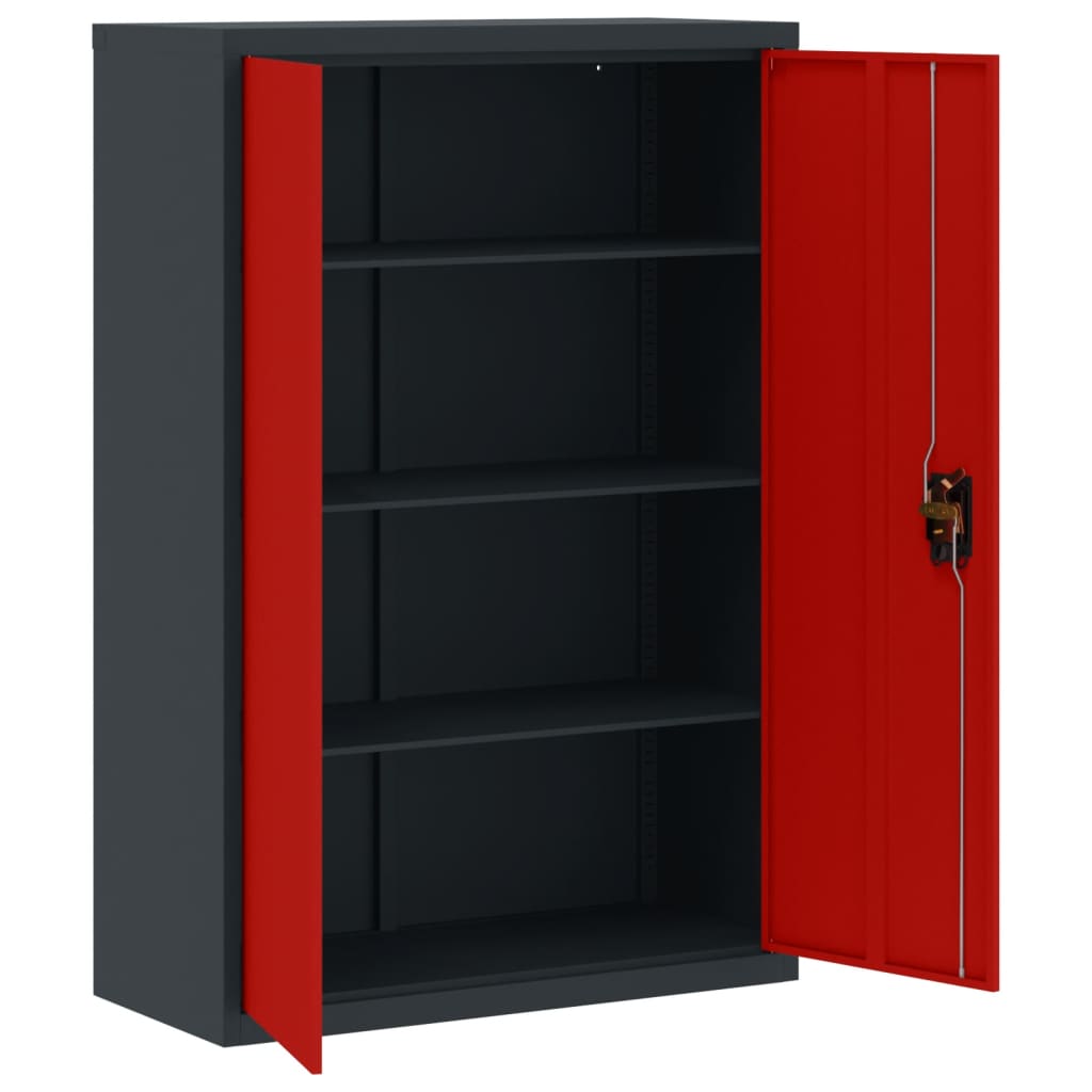 Шкаф за папки антрацит и червено 90x40x140 см стомана