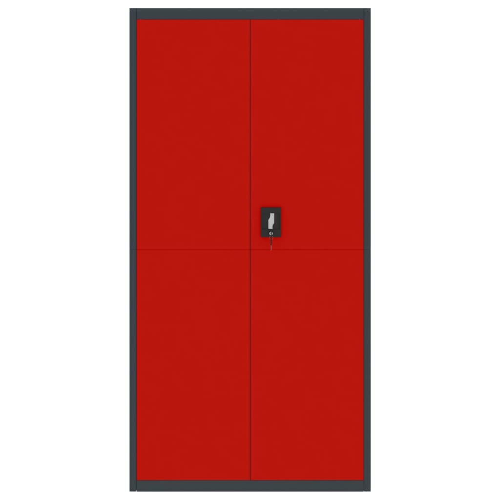 Шкаф за папки антрацит и червено 90x40x180 см стомана