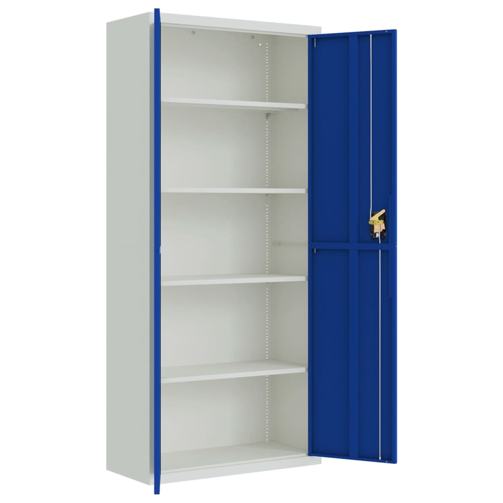 Шкаф за папки светлосиво и синьо 90x40x240 см стомана