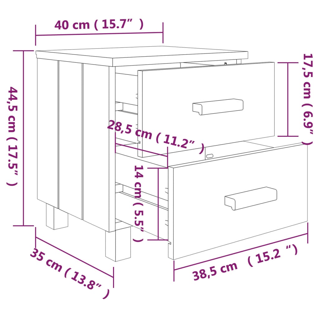 Нощни шкафчета HAMAR, 2 бр, бели, 40x35x44,5 см, бор масив