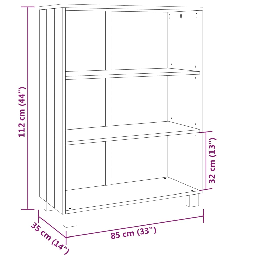 Шкаф за книги HAMAR, меденокафяв, 85x35x112 см, бор масив