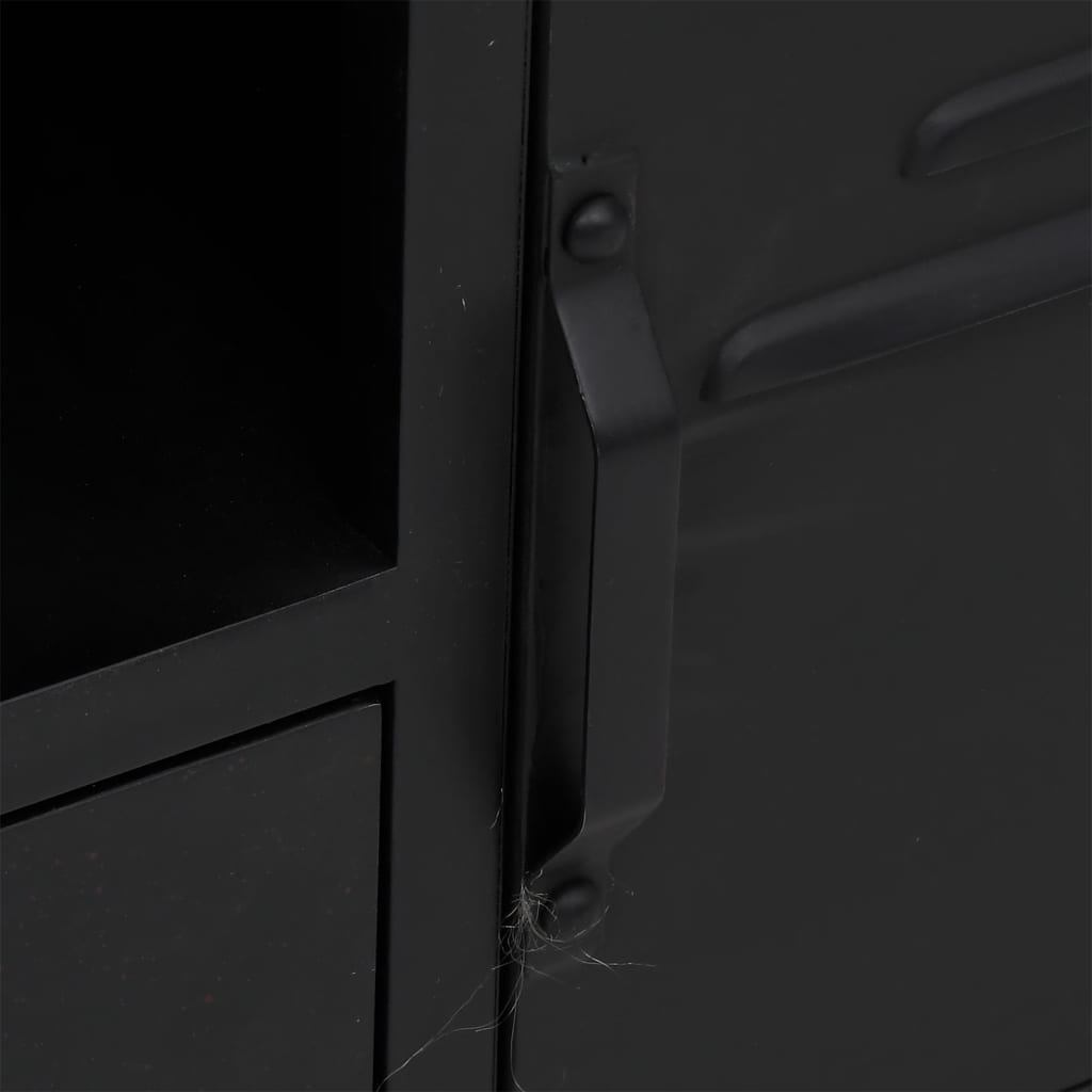 ТВ шкаф, черен, 110x30x43 см, желязо и чам масив