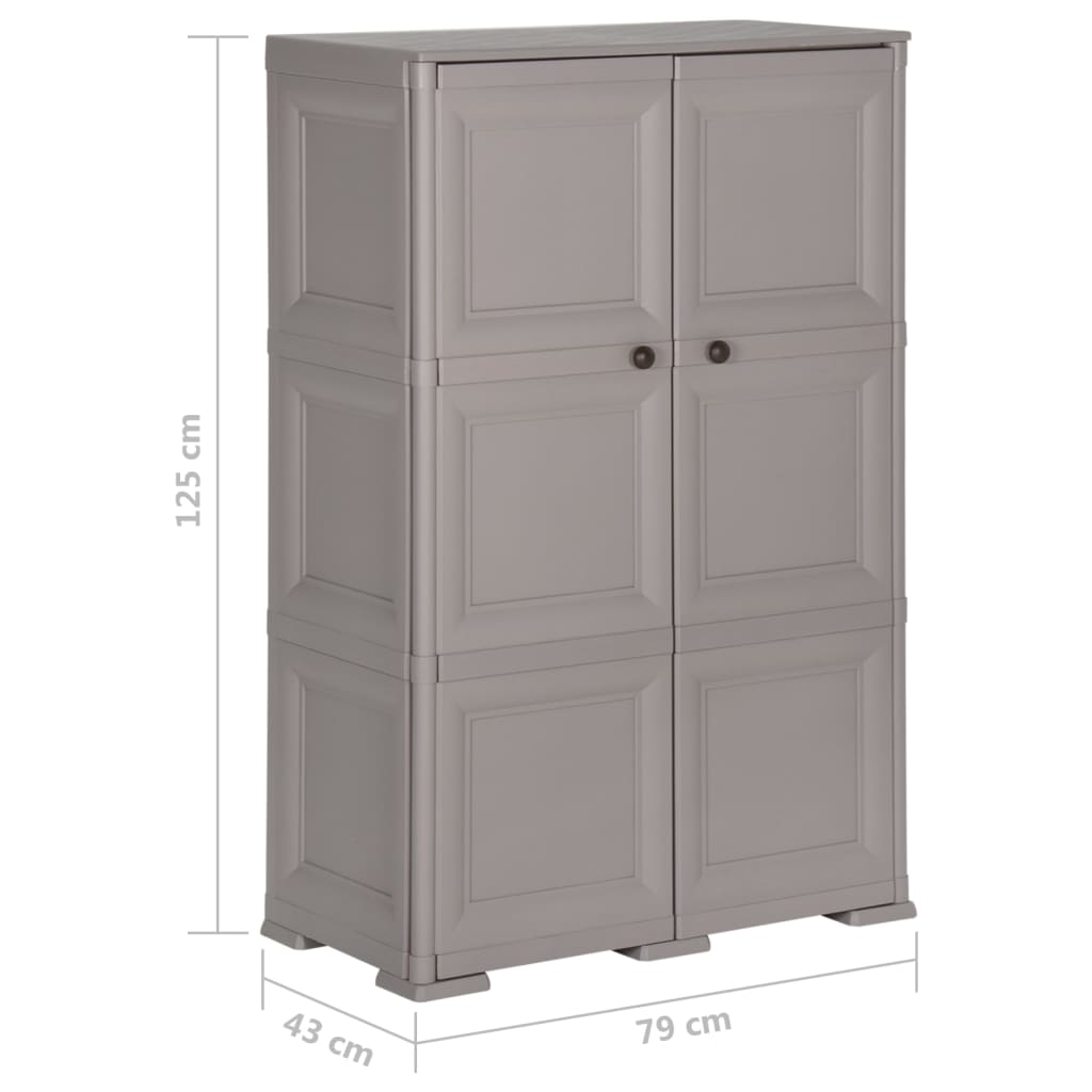 Пластмасов шкаф, 79x43x125 см, дървен дизайн, сив