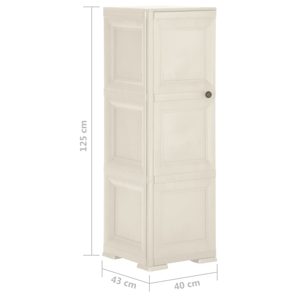 Пластмасов шкаф, 40x43x125 см, дървен дизайн, ванилов лед