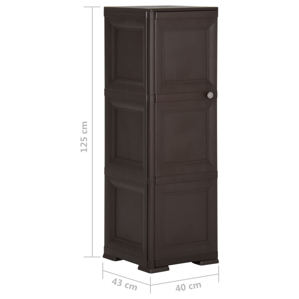 Пластмасов шкаф, 40x43x125 см, дървен дизайн, кафяв