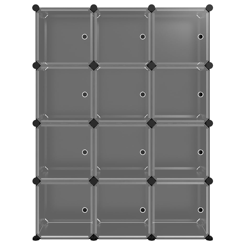 Органайзер с кубични отделения и врати, 12 куба, черен, PP