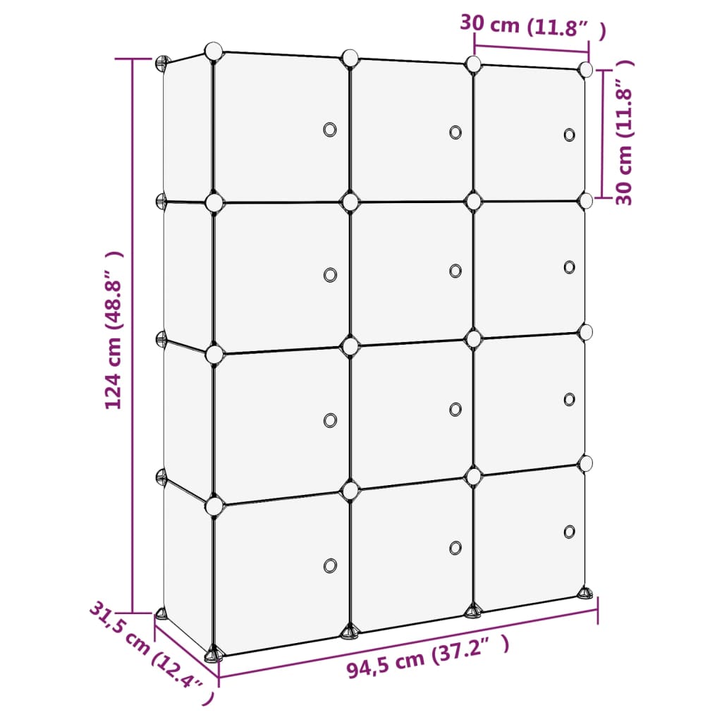 Органайзер с кубични отделения и врати, 12 куба, черен, PP