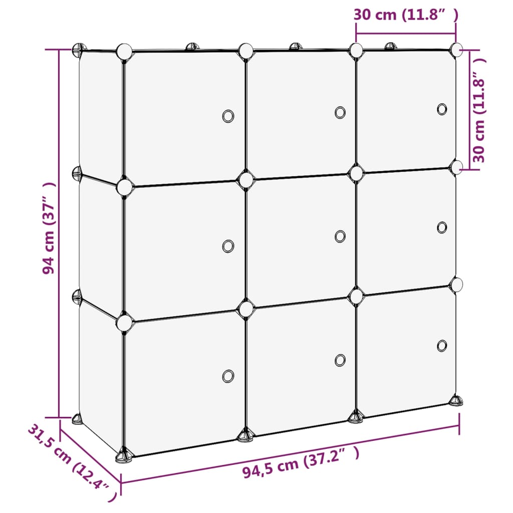 Органайзер с кубични отделения и врати, 9 куба, прозрачен, PP