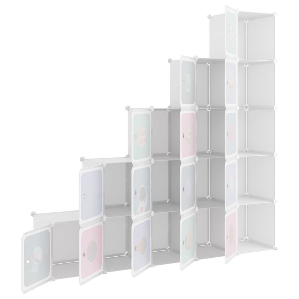 Детски кубичен шкаф за съхранение с 15 куба, бял, PP