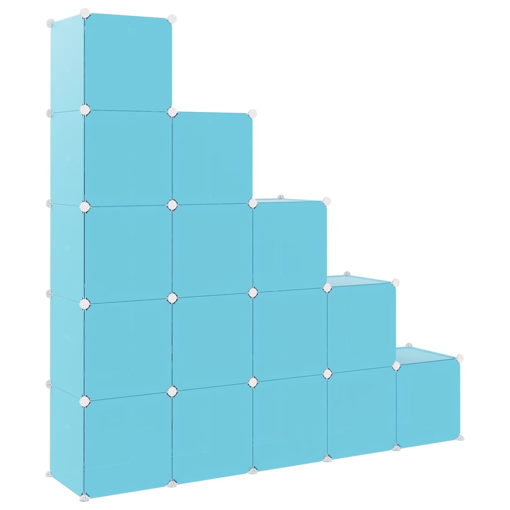 Детски кубичен шкаф за съхранение с 15 куба, син, PP