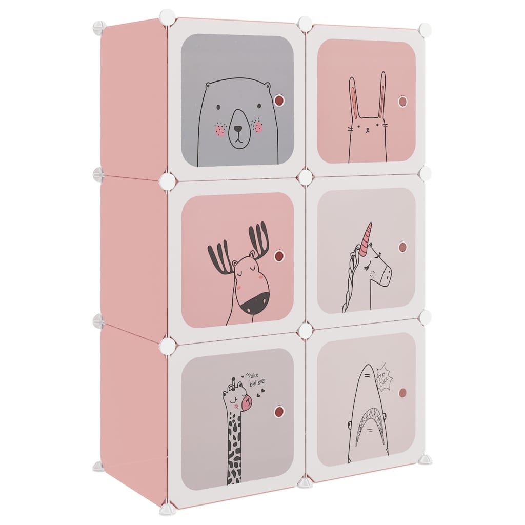 Детски кубичен шкаф за съхранение с 6 куба, розов, PP