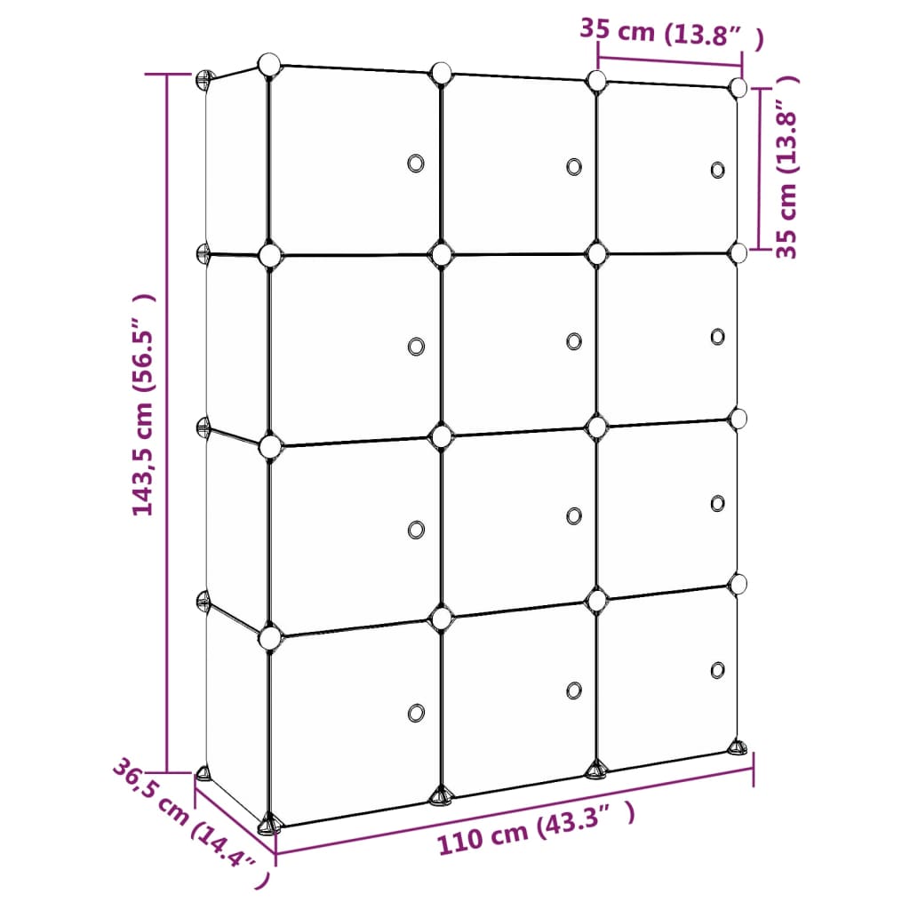 Детски кубичен шкаф за съхранение с 12 куба, зелен, PP