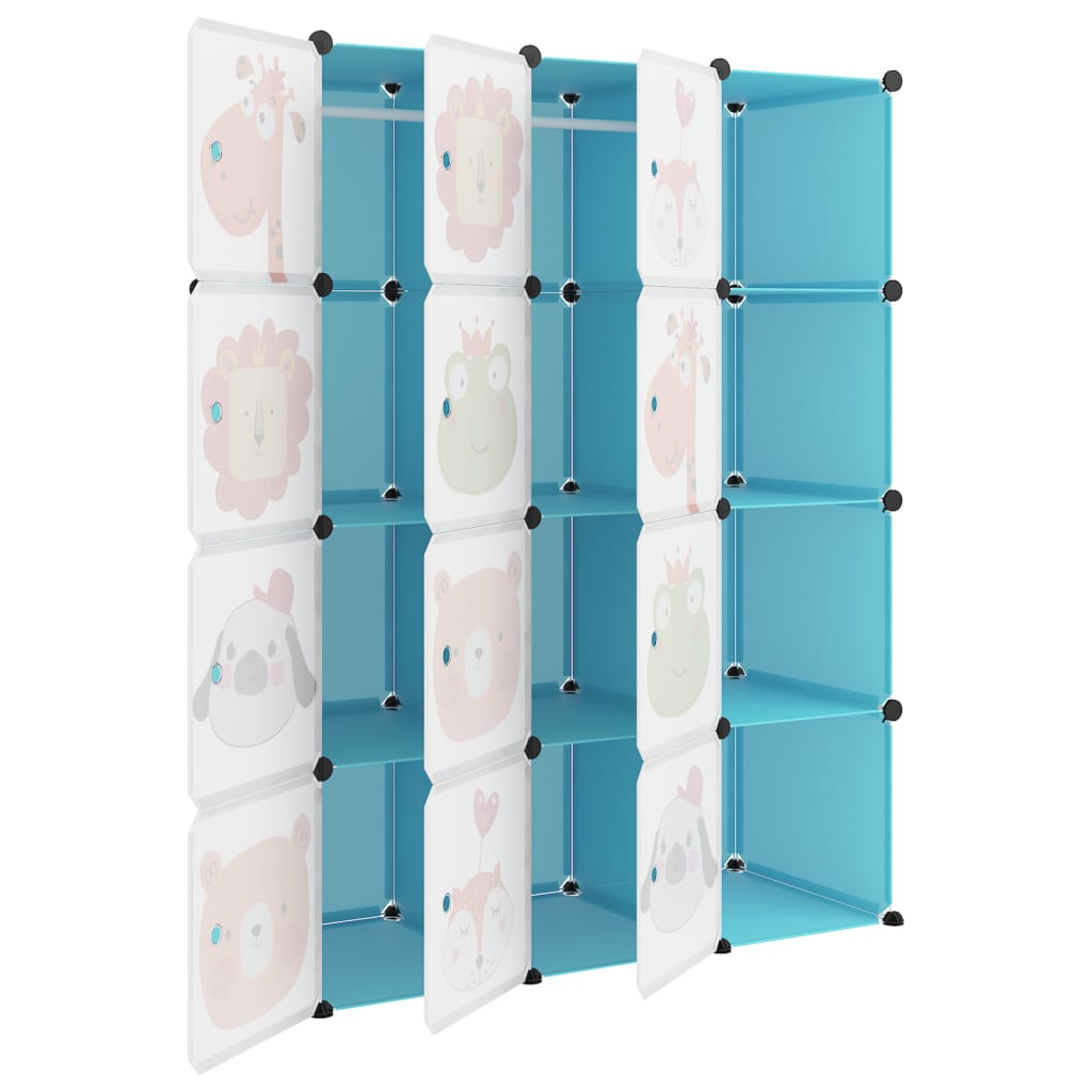 Детски кубичен шкаф за съхранение с 12 куба, син, PP