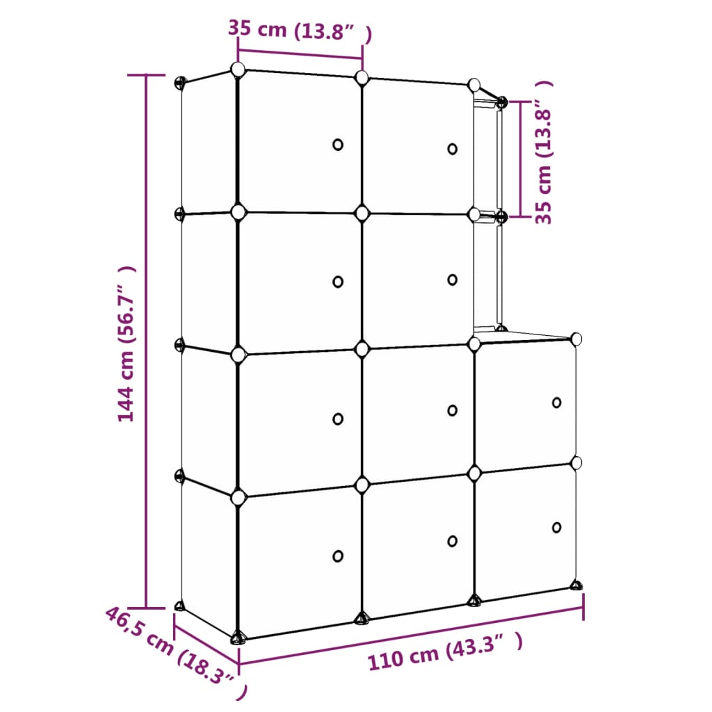Детски кубичен шкаф за съхранение с 10 куба, черен, PP