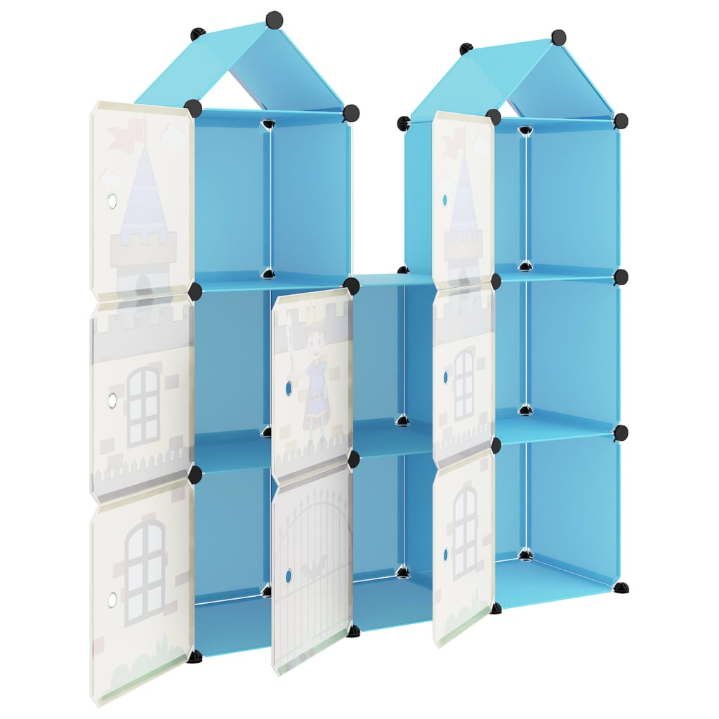 Детски кубичен шкаф за съхранение с 8 куба, син, PP