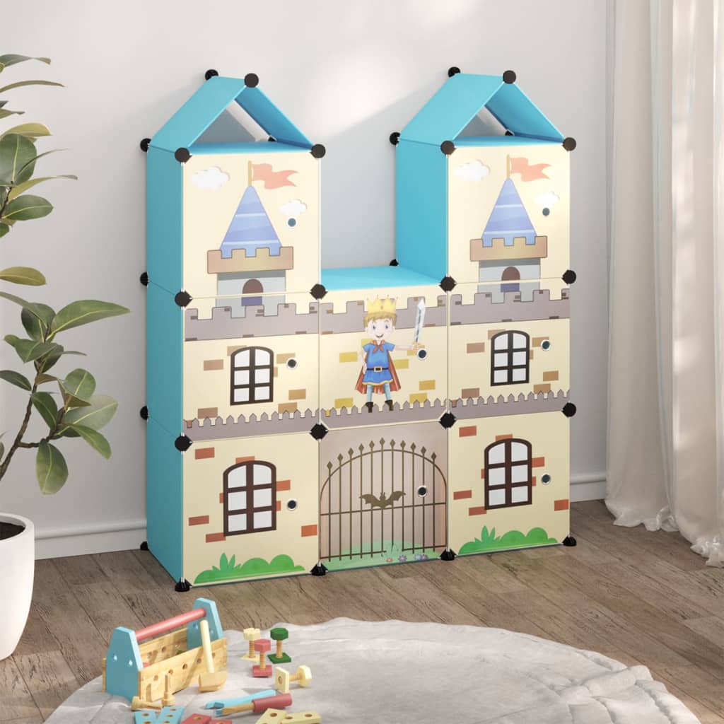 Детски кубичен шкаф за съхранение с 8 куба, син, PP