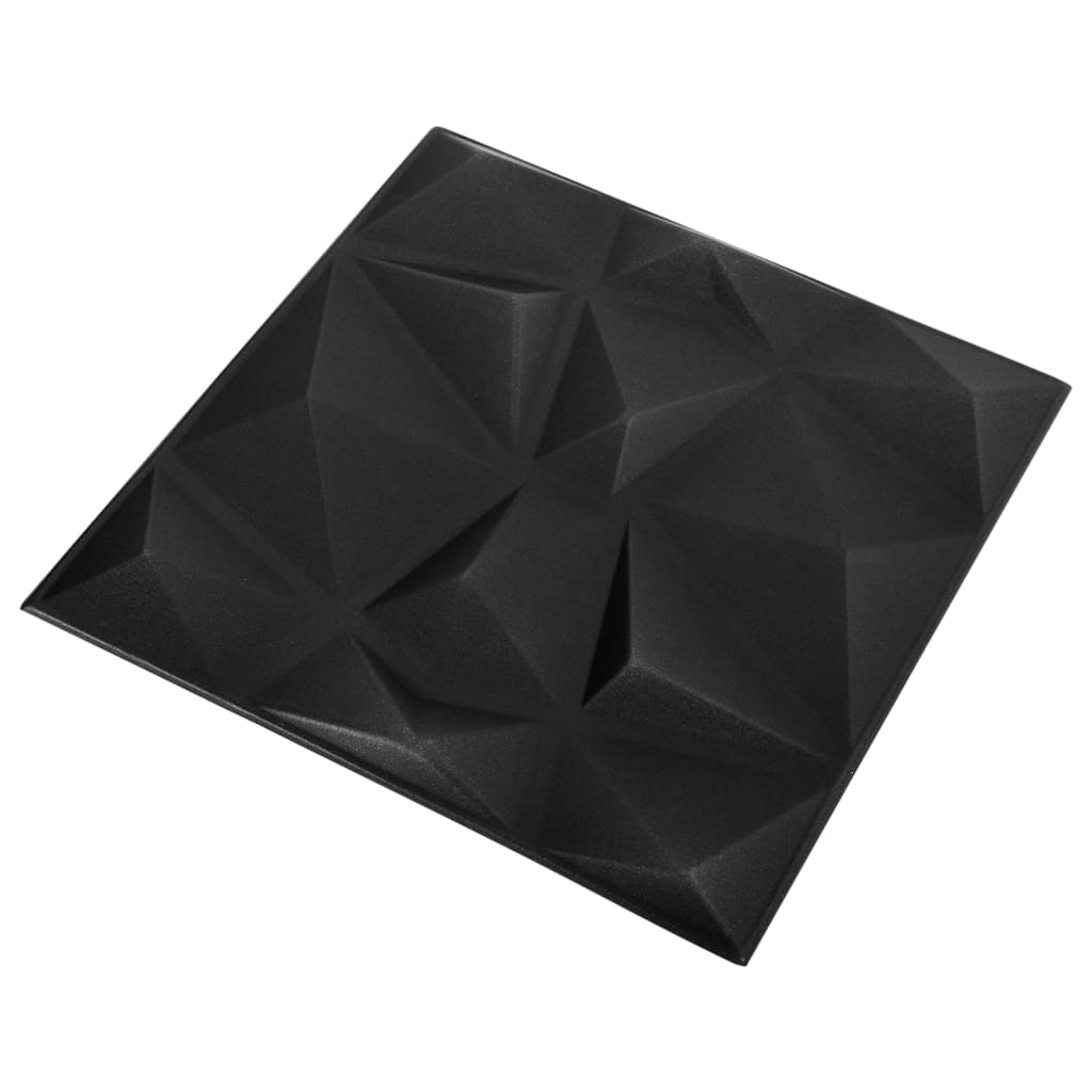 3D стенни панели, 12 бр, 50x50 см, диамантено черно, 3 м²