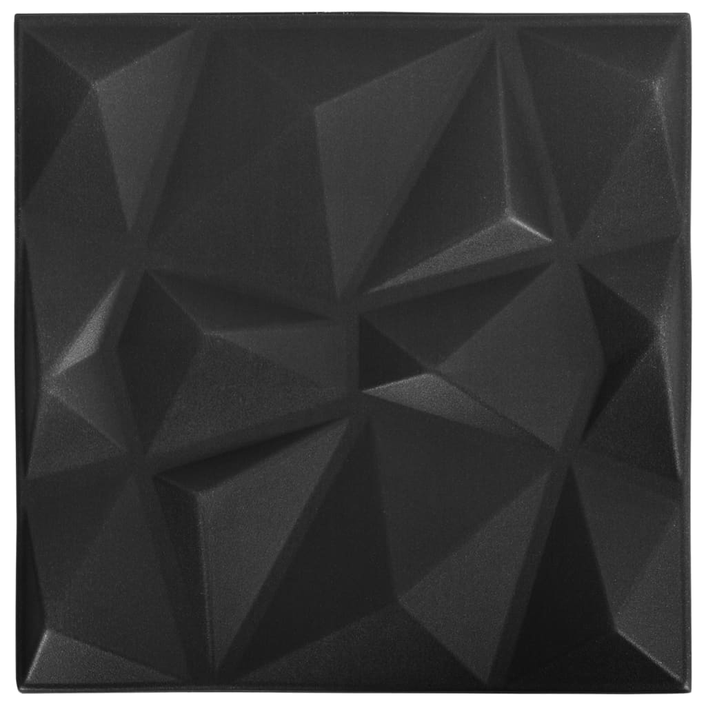 3D стенни панели, 12 бр, 50x50 см, диамантено черно, 3 м²
