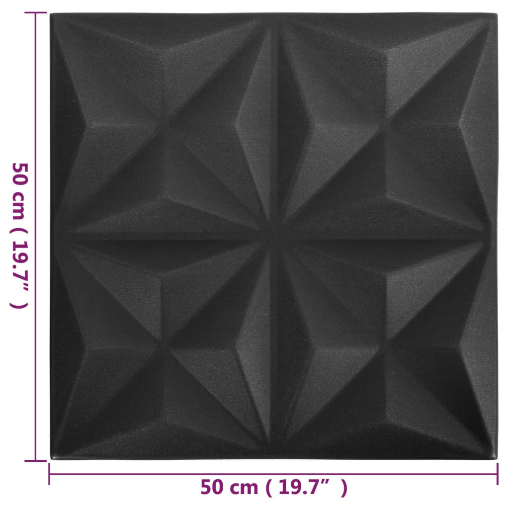 3D стенни панели, 12 бр, 50x50 см, оригами черно, 3 м²