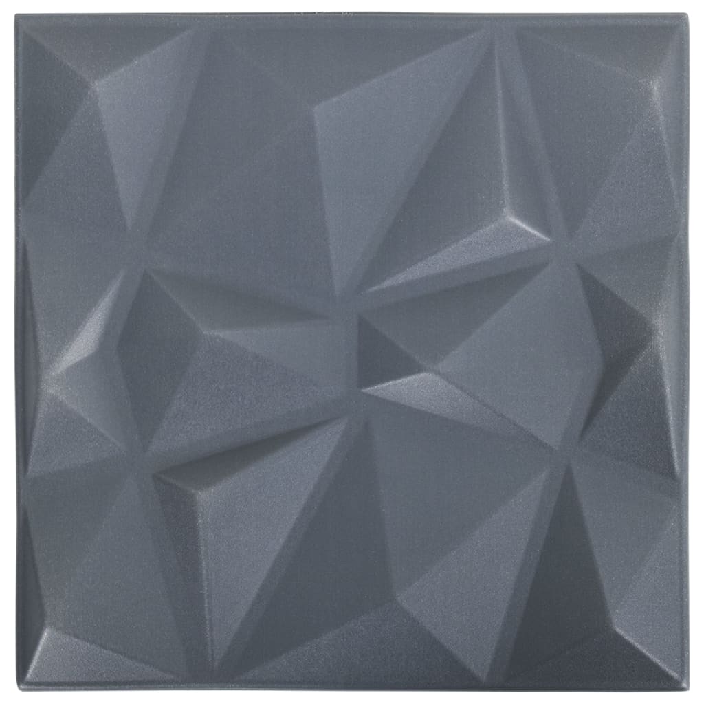3D стенни панели, 12 бр, 50x50 см, диамантено сиво, 3 м²