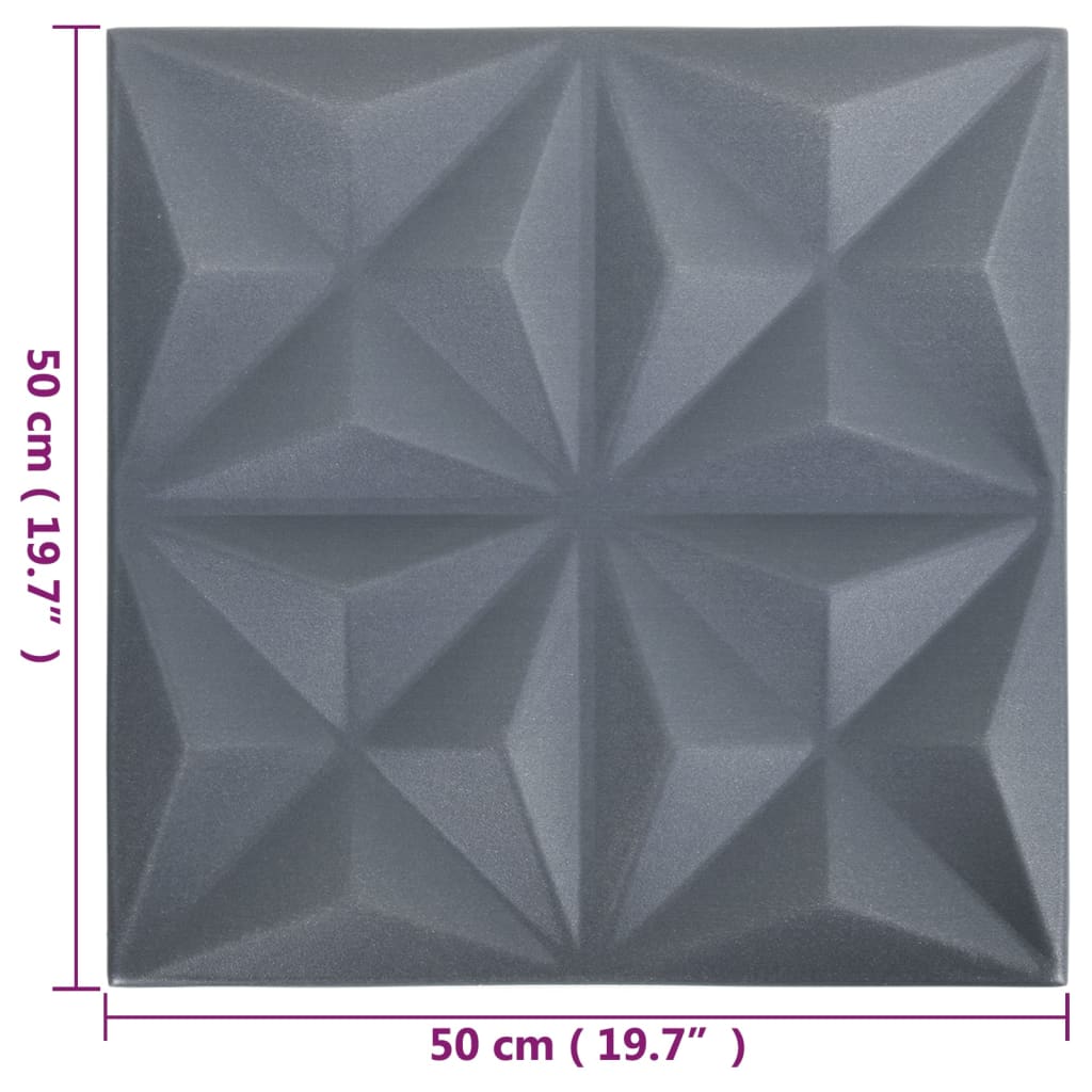 3D стенни панели, 12 бр, 50x50 см, оригами сиво, 3 м²