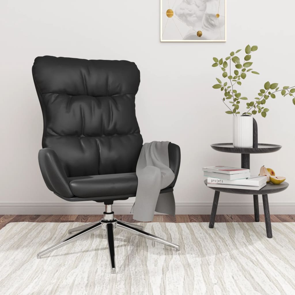 Релакс стол, черен, естествена кожа