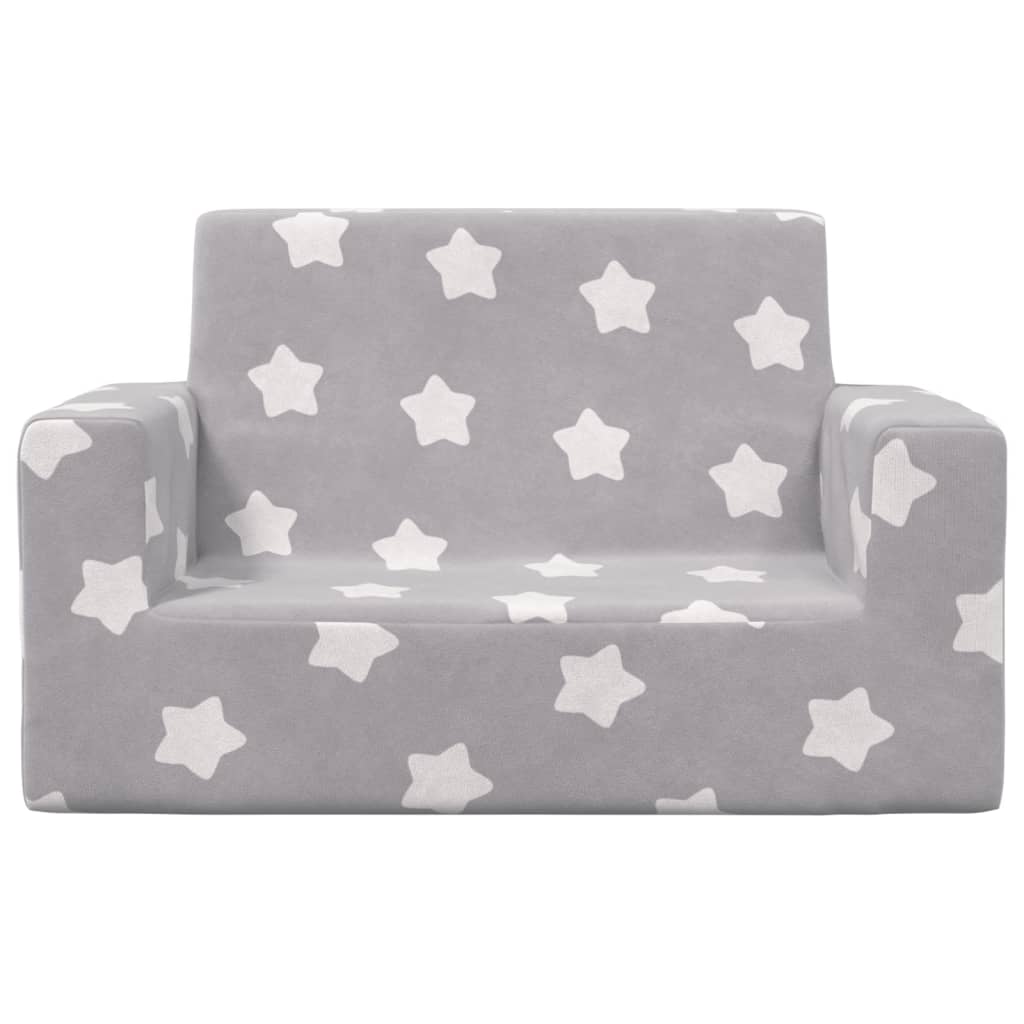 2-местен детски диван, светлосив, на звезди, мек плюш