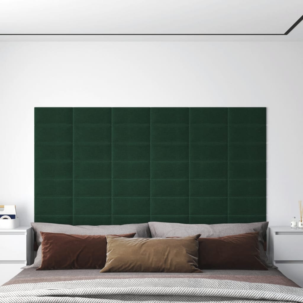 Стенни панели, 12 бр, тъмнозелени, 30x15 см, плат, 0,54 кв.м.