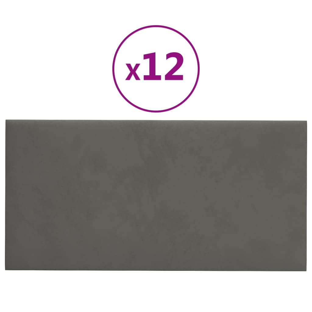 Стенни панели, 12 бр, тъмносиви, 30x15 см, кадифе, 0,54 кв.м.