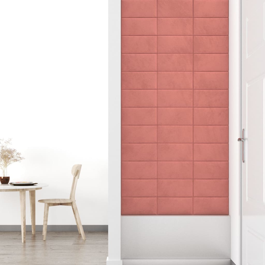 Стенни панели, 12 бр, розови,30x15 см, кадифе, 0,54 кв.м.