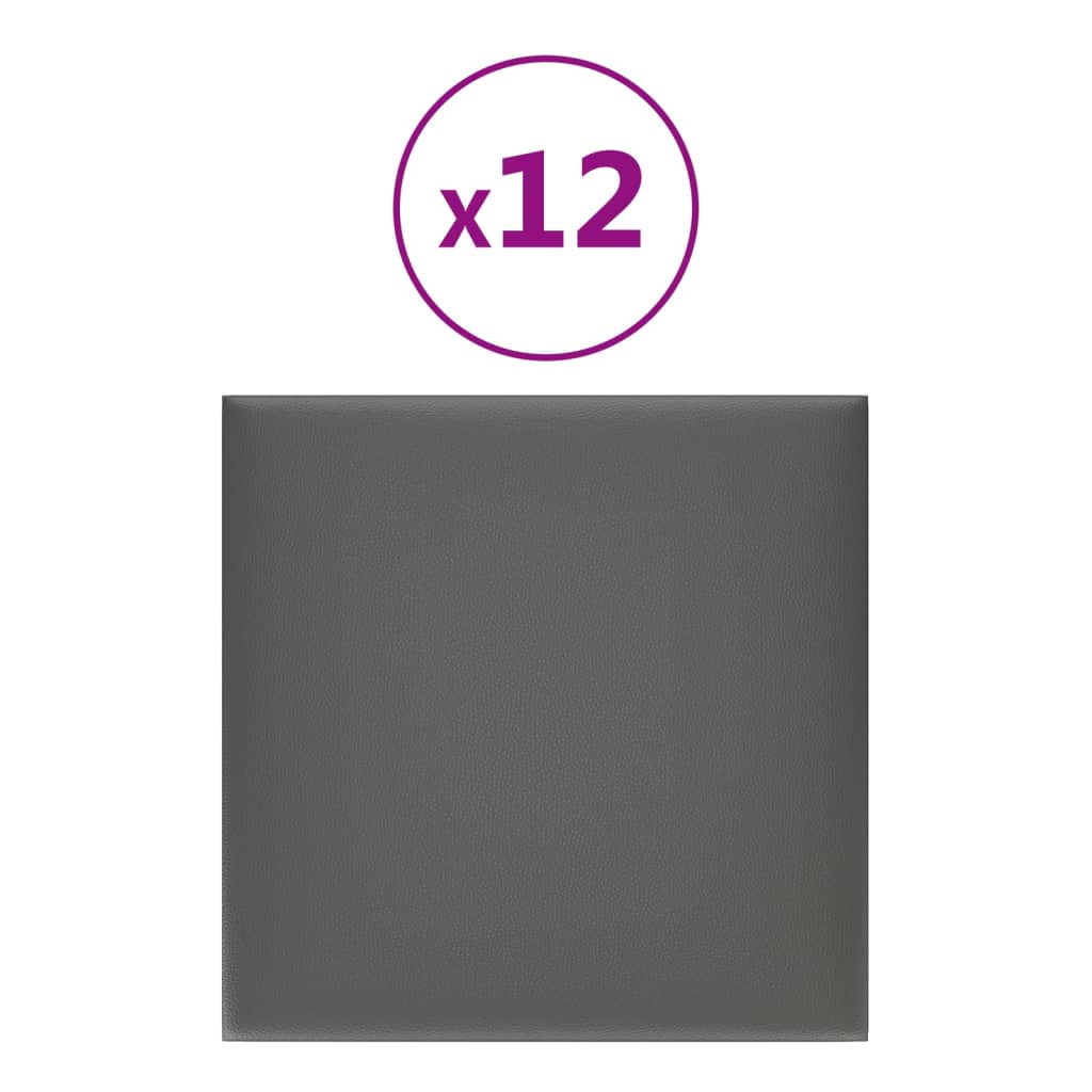 Стенни панели, 12 бр, сиви, 30x30 см, изкуствена кожа, 1,08 кв.м.