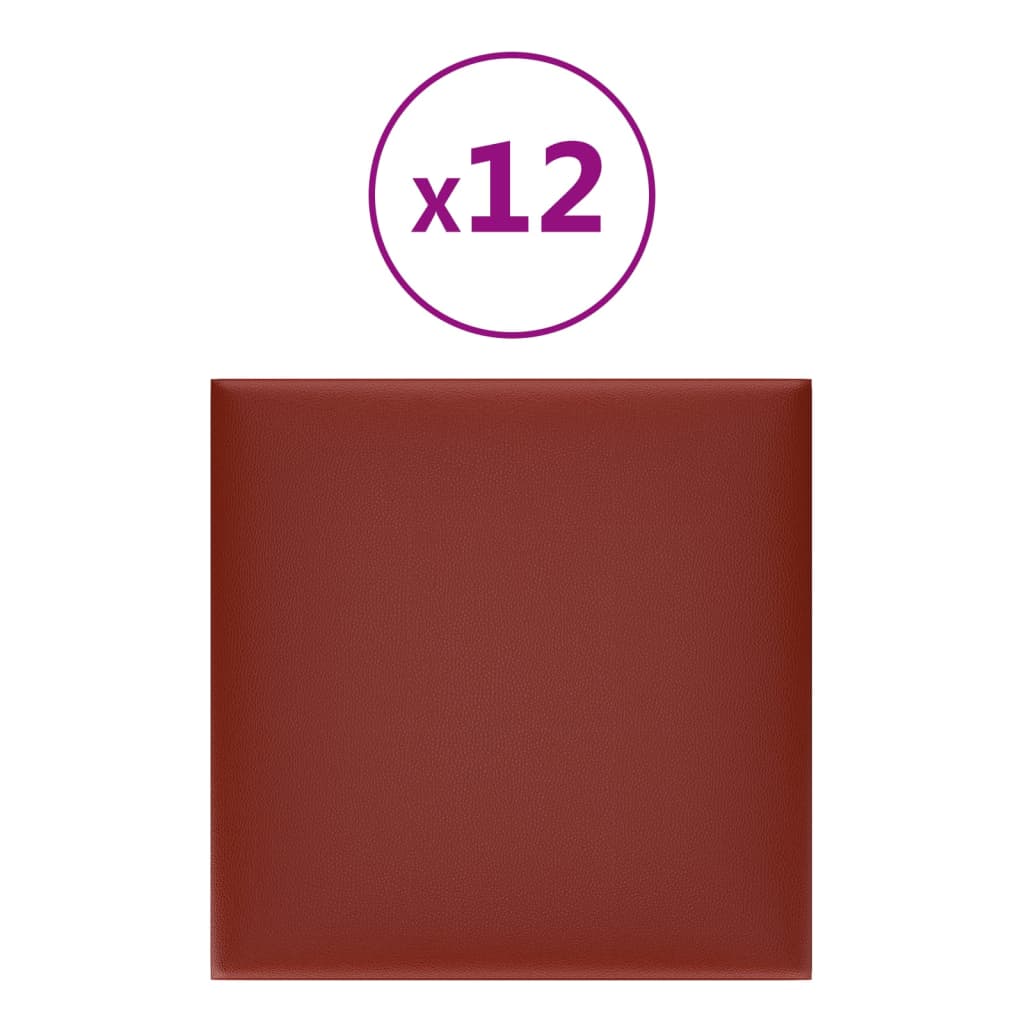 Стенни панели 12 бр виненочервени 30x30 см изкуствена кожа