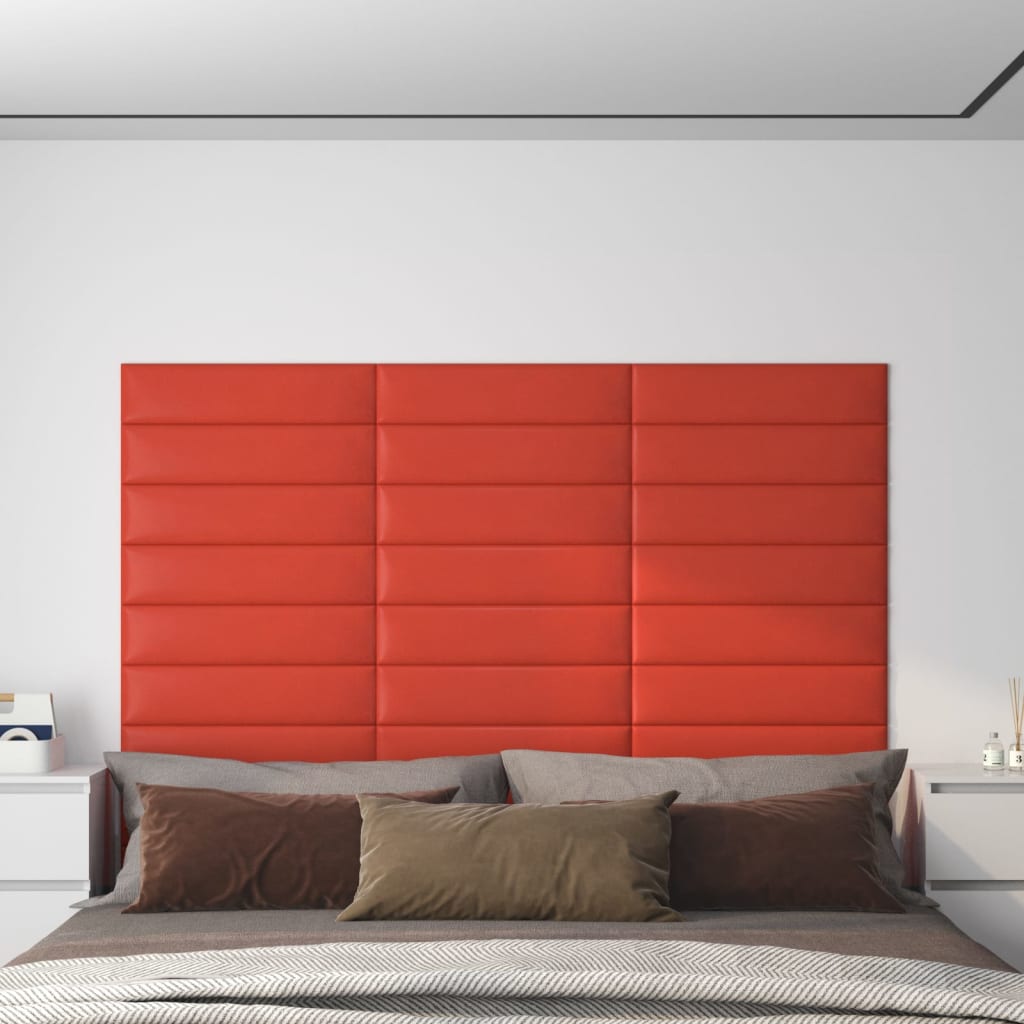 Стенни панели 12 бр червени 60x15 см изкуствена кожа 1,08 кв.м.
