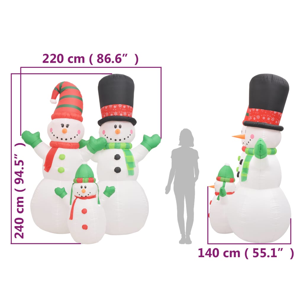 Семейство надуваеми снежни човеци с LED, 240 см