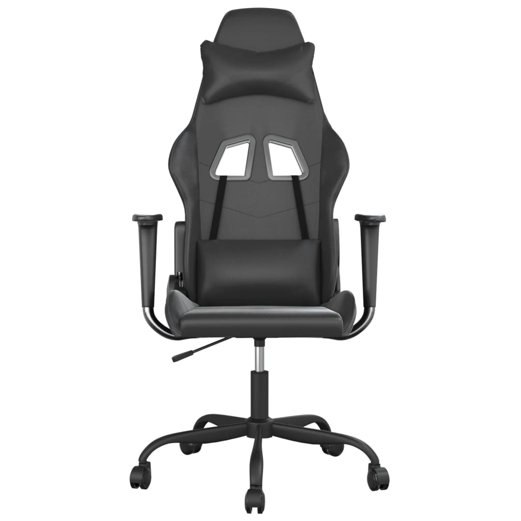 Масажен гейминг стол, черен, изкуствена кожа