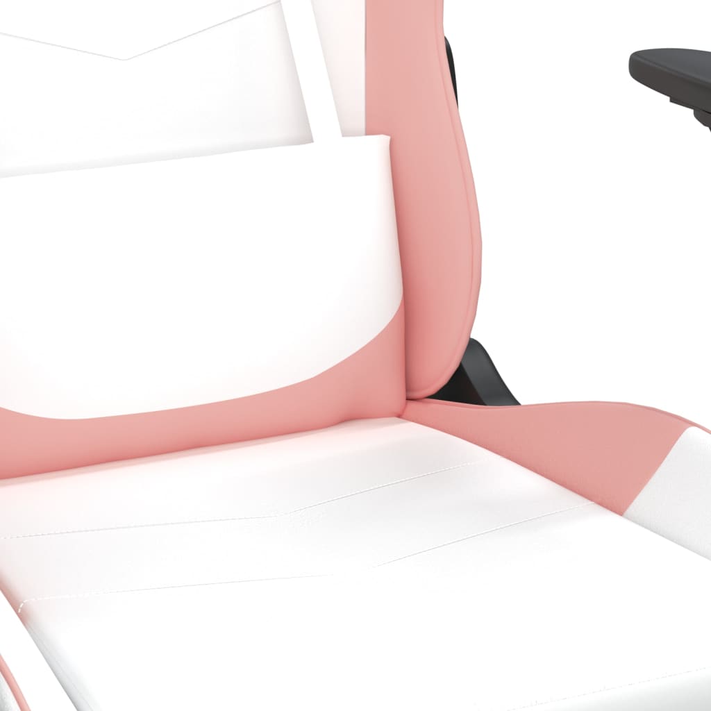 Масажен гейминг стол с подложка бяло/розово изкуствена кожа