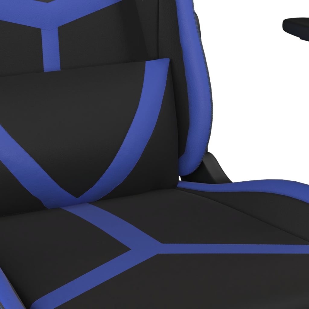 Масажен гейминг стол, черно и синьо, изкуствена кожа