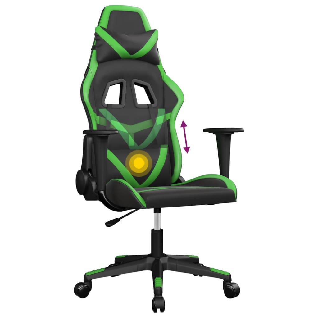 Масажен гейминг стол, черно и зелено, изкуствена кожа