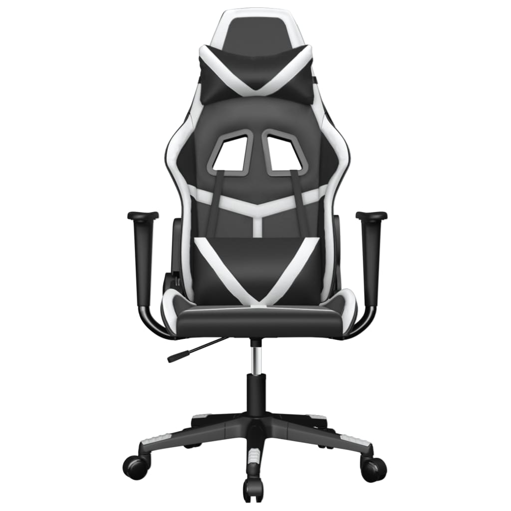 Масажен гейминг стол, черно и бяло, изкуствена кожа