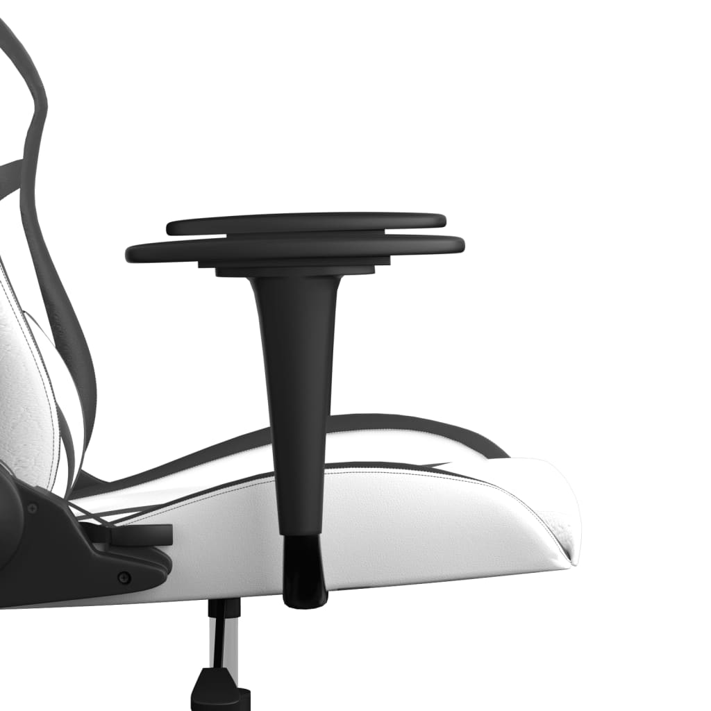 Масажен гейминг стол, бяло и черно, изкуствена кожа