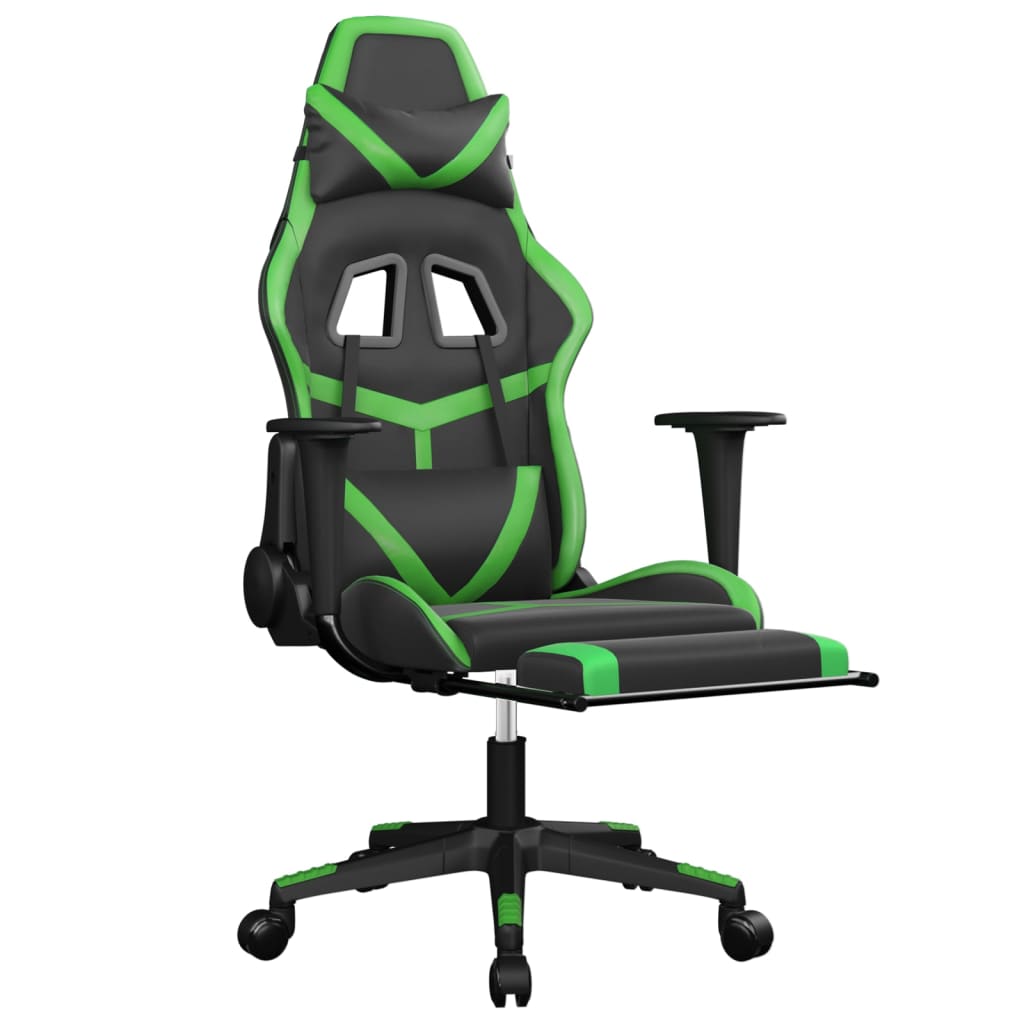 Масажен гейминг стол с подложка черно и зелено изкуствена кожа