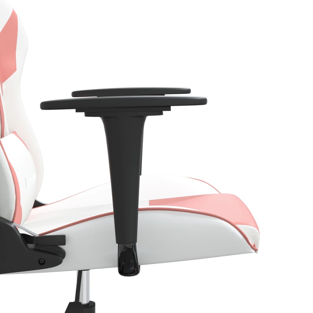 Масажен гейминг стол, бяло и розово, изкуствена кожа
